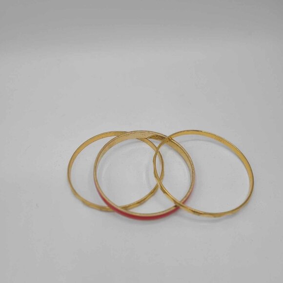 J Crew set of 3 Bangles One Red Enamel 2 Gold Tone - Picture 2 of 10